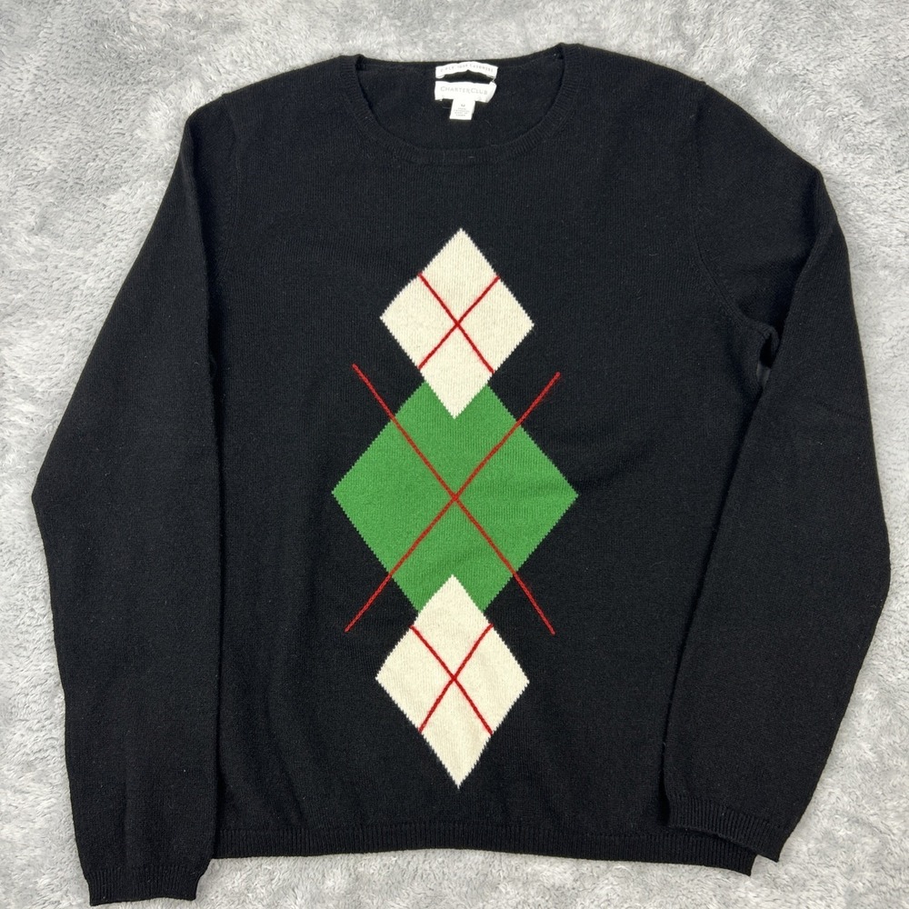 Charter Club Sweater 2 Ply Cashmere  Women M Argyle Preppy Academic Bloke Core